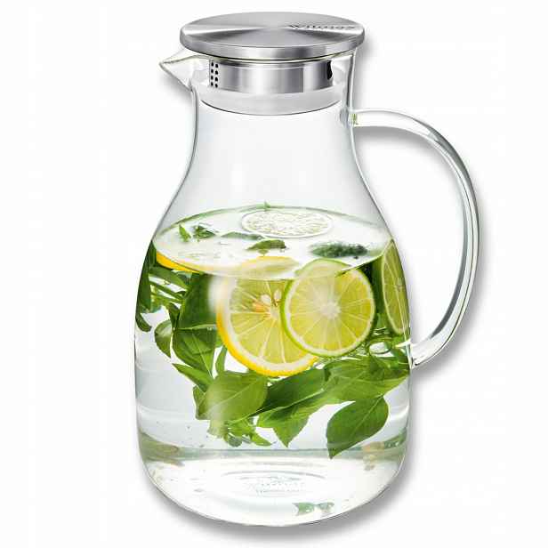 Skleněná konvice na vodu, čaj a nápoje Velká s kovovým víkem 2,4L Wilmax