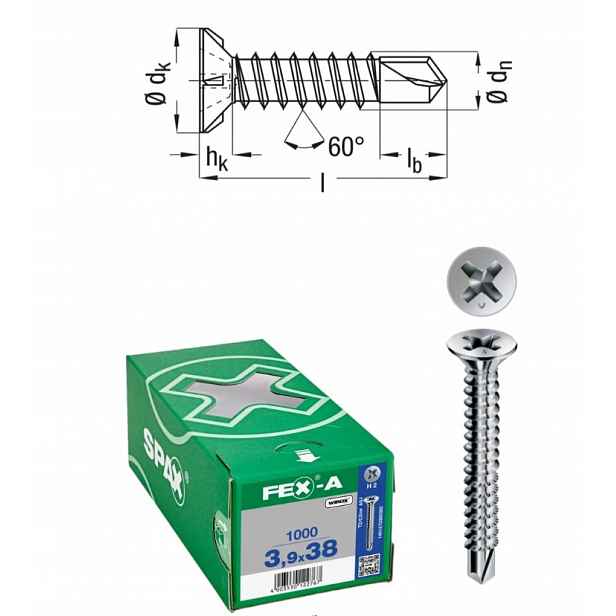 Šroub do oken Fex-a Wirox Spax 3.9 x 38 Titanium silver 1000 ks