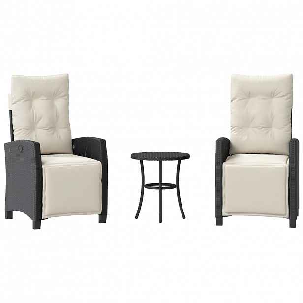 vidaXL 3dílný bistro set s poduškami černý polyratan