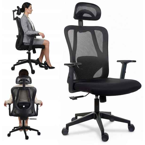 Ergonomická kancelářská židle s nastavitelnou opěrkou hlavy a bederní opěrkou