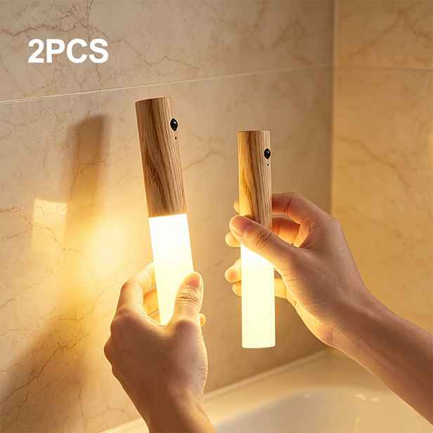 TEMU Odnímatelné magnetické dřevěné LED nástěnné svítidlo s dobíjecím pohybovým senzorem, přenosná ruční čtecí lampa, bezdrátová skříňková lampa s