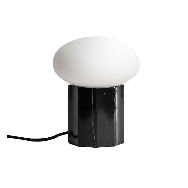 Bílá/černá kovová stolní lampa se skleněným stínidlem (výška 20 cm) Idela – Kave Home