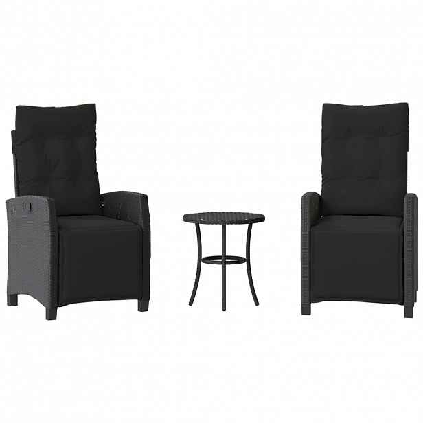 vidaXL 3dílný bistro set s poduškami černý polyratan