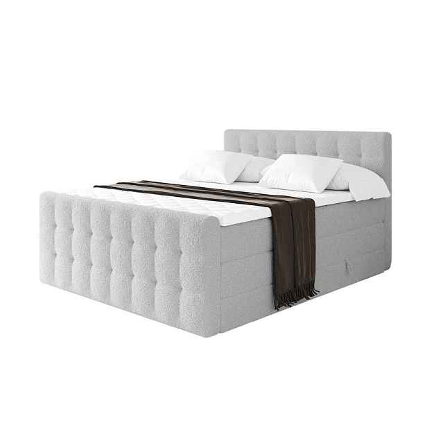 ALTDECOR BOXSPRINGOVÁ POSTEL s matrací H3/H4 - IGAN-Z KING - 160x200 cm Světle šedá