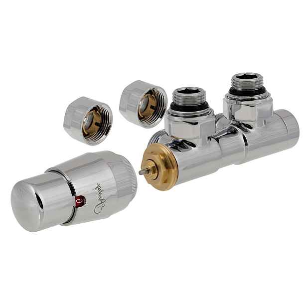 HS Twins - připojovací armatura pro středové připojení 50 mm s termostatickou hlavicí nalevo; pro PEX; ALPEX 16mm - lesklý chrom