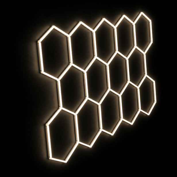 Silný stropní svítidlo Led hexagon černý 399W 4000K 229x394cm garážový servis HEX14