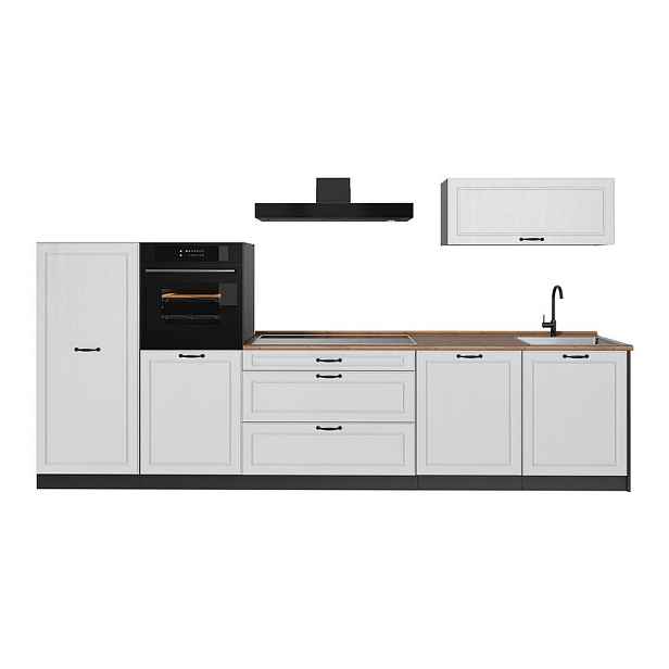 Vicco KUCHYŇSKÝ KOUT R-Line, Bílý venkovský dům/Antracit, 340 cm pracovná doska Dub Goldkraft