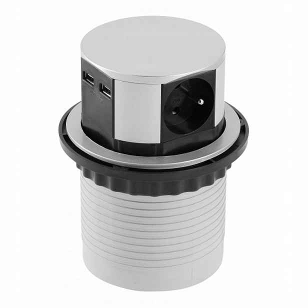 Zásuvka na desku Zapuštěná sloupek Comfort 100 mm 3x230V 2xUSB alu