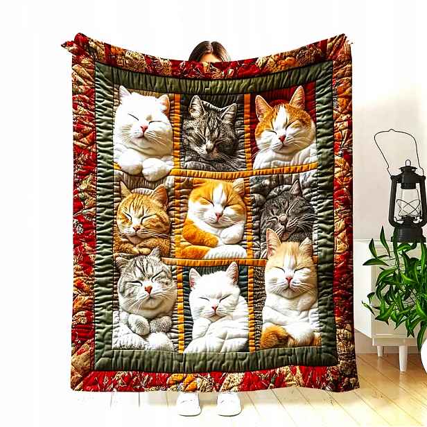 Deka deka pléd přehoz barevné kočky koláž boho 150x200 cm měkký dárek