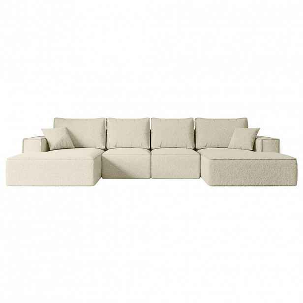 ALTDECOR SEDACÍ SOUPRAVA s funkcí lůžka a úložným prostorem SIERRA-U-S – 349 x 161 x 87 cm, béžová buklé