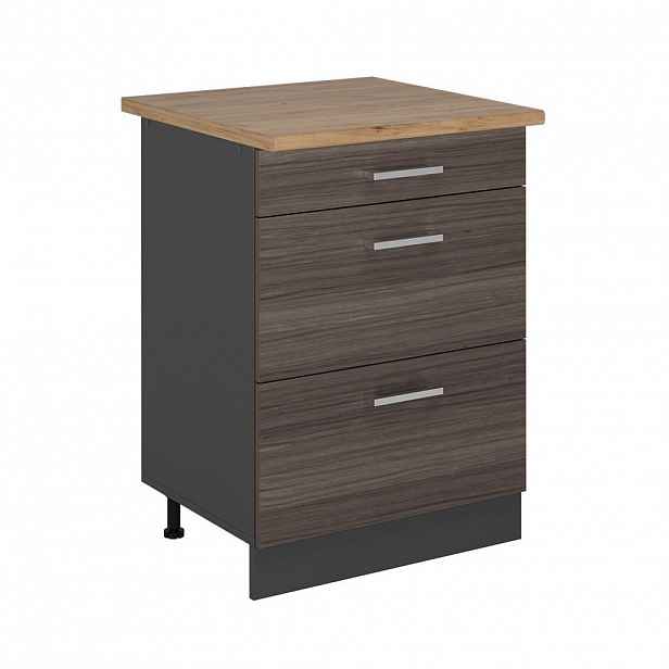 Vicco SPODNÍ SKŘÍŇKA KUCHYŇSKÉ LINKY R-Line Ušlechtilá šedá 60 cm se zásuvkami, PD Dub