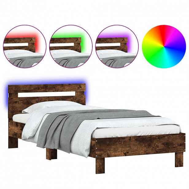 vidaXL Rám postele s čelem a LED osvětlením kouřový dub 100 x 200 cm