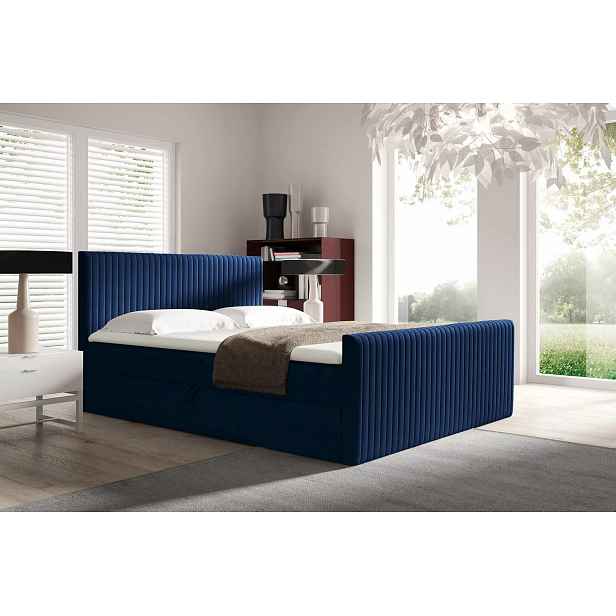 Kontinentální postel 200x220 BINDY - tmavě modrá + topper ZDARMA
