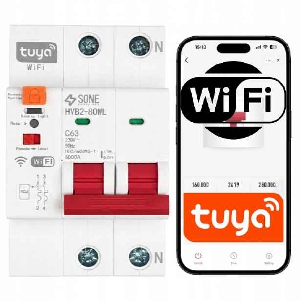 Tuya pojistka WiFi 63A vypínač C63 1P+N Din dálkové ovládání