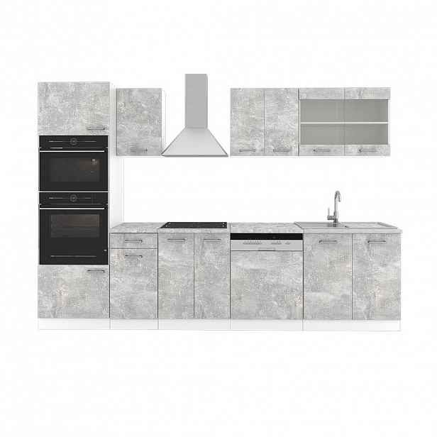 Vicco KUCHYŇSKÝ KOUT R-Line Beton 300 cm s vysokou skříní, s pracovní deskou