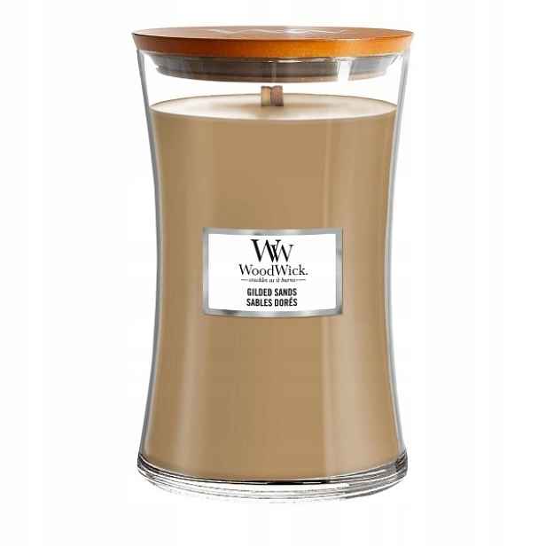 Woodwick velká vonná svíčka Gilded Sands 609g Dárek