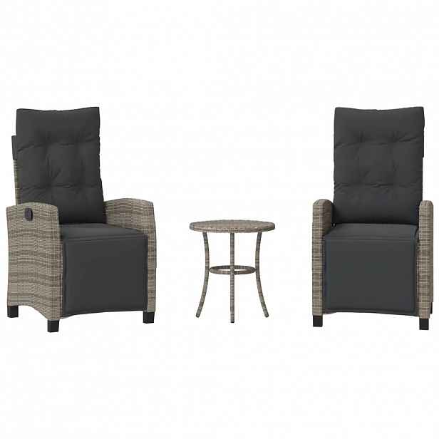 vidaXL 3dílný bistro set s poduškami šedý polyratan