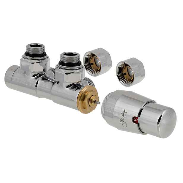 HS Twins - připojovací armatura pro středové připojení 50 mm s termostatickou hlavicí napravo; pro CU 15x1 - lesklý chrom