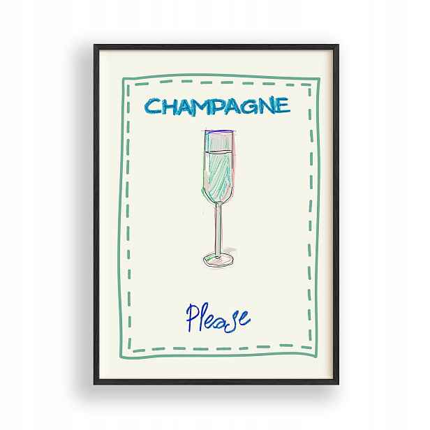 Obraz Champagne Please Plakát Rámeček Dřevěný Černý 30x42 cm