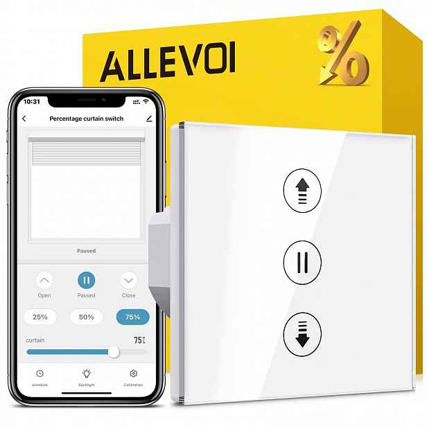 Přepínač rolet Allevoi inteligentní Wi-Fi programátor, bílé ovládání