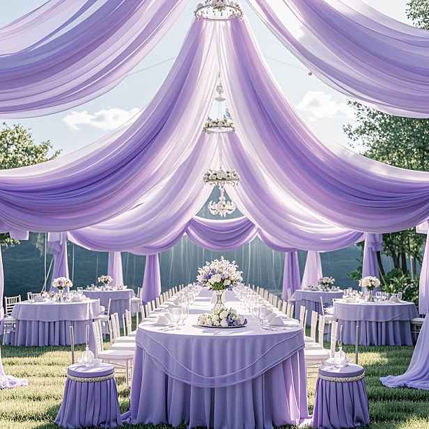 TEMU Elegantní 26ft Fialový Šifónový Svatební Oblouk - Univerzální Průsvitná Látka pro Dekorace Obřadu & Recepce, Ideální pro Výročí & Valentýna