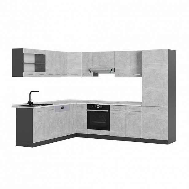 Vicco ROHOVÁ KUCHYŇ R-Line, Beton/Antracit, 287 x 227 cm, PD Mramor