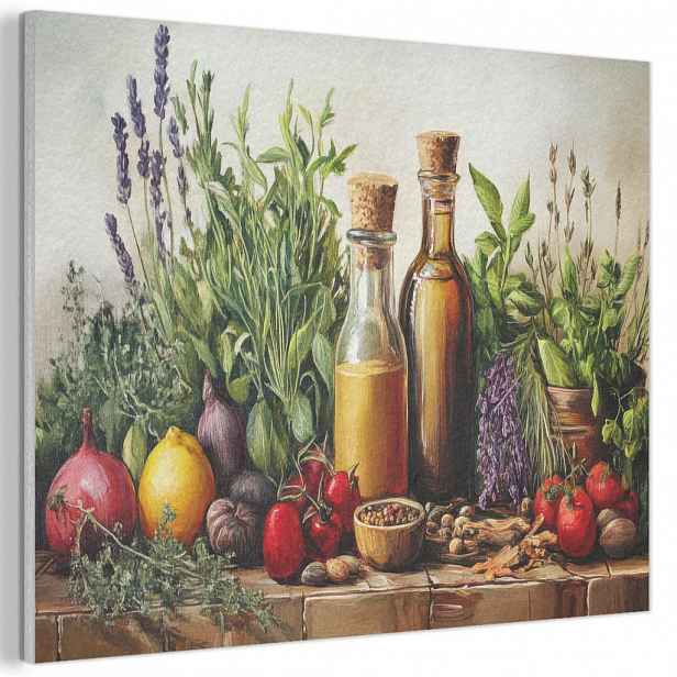 MuchoWow AKUSTICKÝ obraz Zátiší - Bylinky - Koření - Ovoce - Barevné 100x70 cm