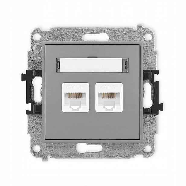 Počítačová zásuvka Karlik Mini Dvojitá RJ45 kat. 5 Šedá Mat 27MGK-2