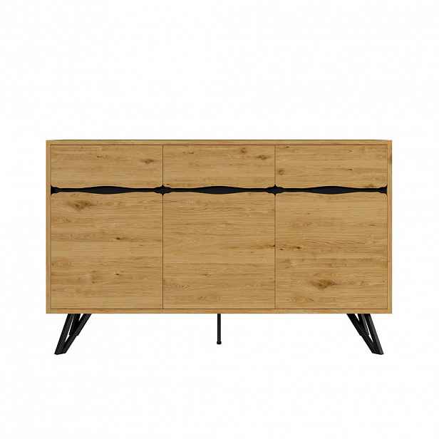 Urban Meuble SIDEBOARD imitace dubu se 4 dvířky a stabilním rámem