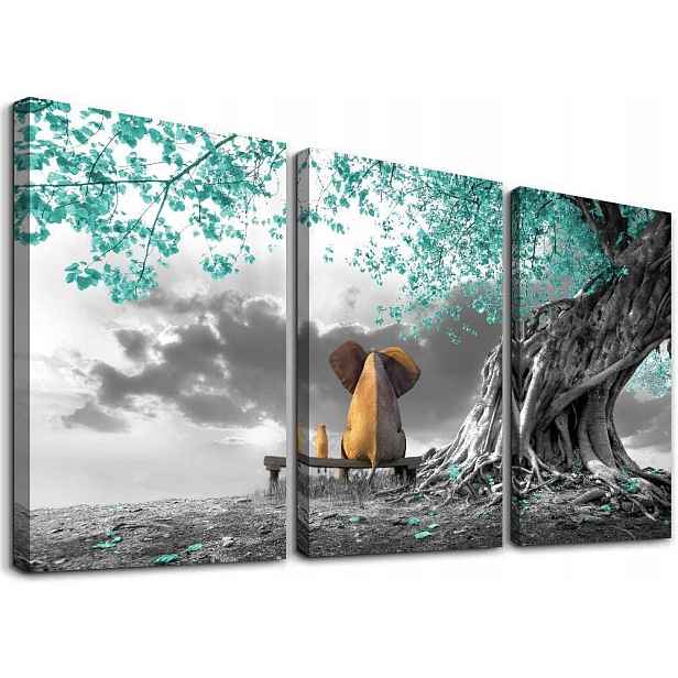 3-DÍLNÝ Obraz Sloni Strom Krajina 40X90