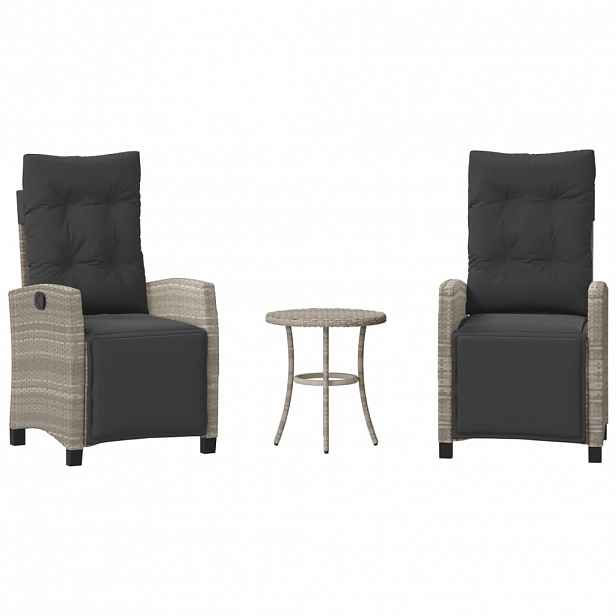 vidaXL 3dílný bistro set s poduškami světle šedý polyratan