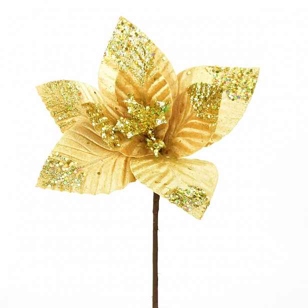 Vánoční květina Ponsetie třpytivá, 25 x 30 cm, zlatá