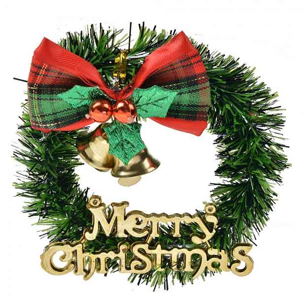 Zelený umělý vánoční věneček se zvonky Merry Christmas - Ø 8 cm Clayre & Eef