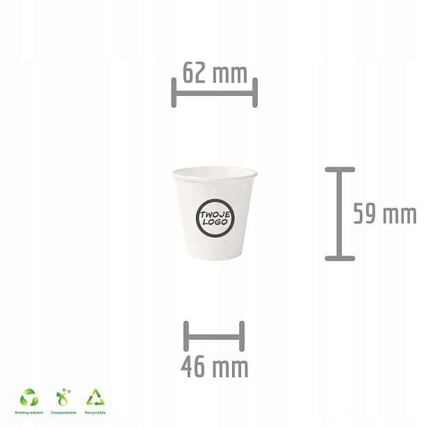 Bílé papírové kelímky o objemu 40 ml s logem – ekologické, bez plastů, 1000 ks