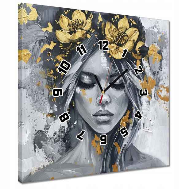 Hodiny 40x40 Žena Abstrakce Zlatá Květina