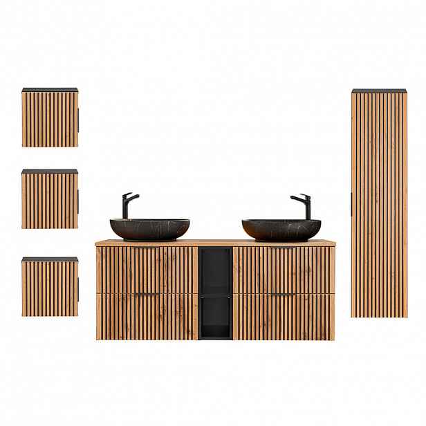 Petits-meubles KOUPELNOVÝ NÁBYTEK 140.6cm Gaia 2er-Set Dubové dřevo a černá barva