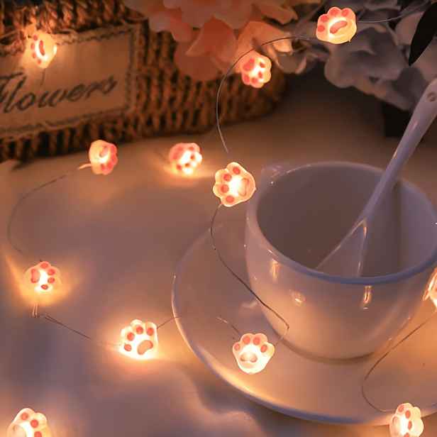 TEMU Drátěné světlo ve tvaru kočičí tlapky, 20 LED, dekorativní světlo pro Den nezávislosti, Chanuku, Vánoce, Halloween, Diwali řetězová světla.
