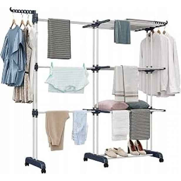 Vertikální Sušák Na Prádlo Rozkládací Věž 3 Úrovně XL Na Kolečkách, Skládací