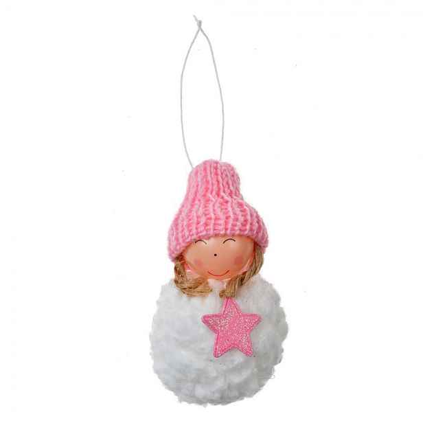 Bílo-růžová látková závěsná dekorace anděl s hvězdičkou - Ø 5 * 9 cm Clayre & Eef
