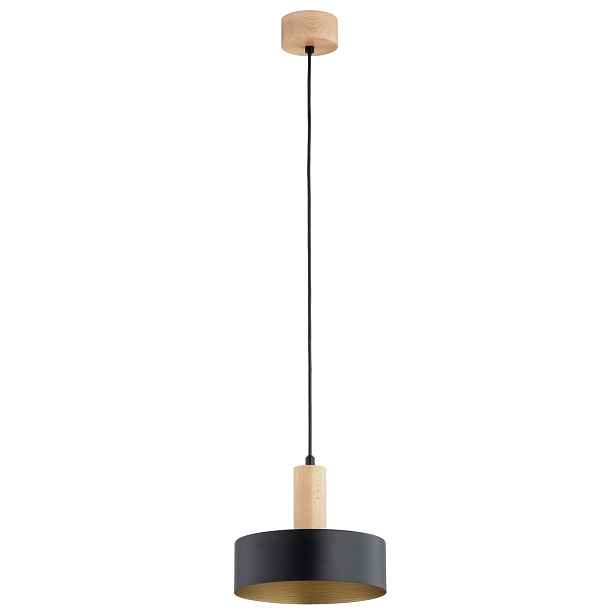 Závěsná lampa skandinávská válcová černo-dřevěná E27 1x15W Alfa