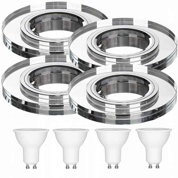 4x Skleněná Stropní Lampa Zapuštěná Do Stropu Křišťál 10W Led Žárovky