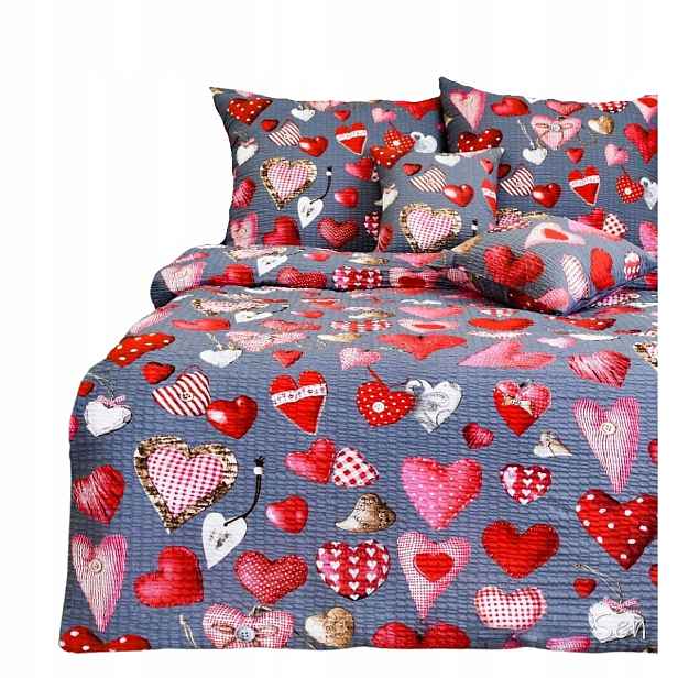 Sada Povlečení Kůra 140x200 2x70/80 Srdíčka Knoflíky Na Šedém Elegantní