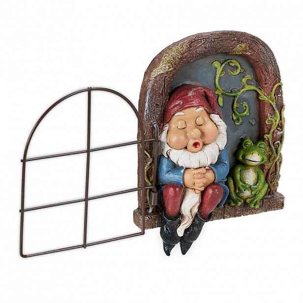 Relaxdays FIGURKA Barevná zahradní skřítek s okénkem polyresin