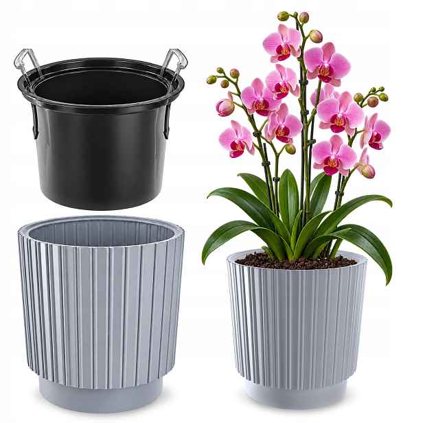 Květináč Květináč 30 cm Obal S Vložkou Květinový Šedý Plastový