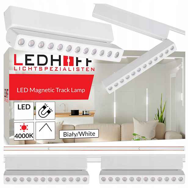 Magnetické kolejnicové osvětlení Szyna bílá 1 m 2x Led reflektorová lampa Spot
