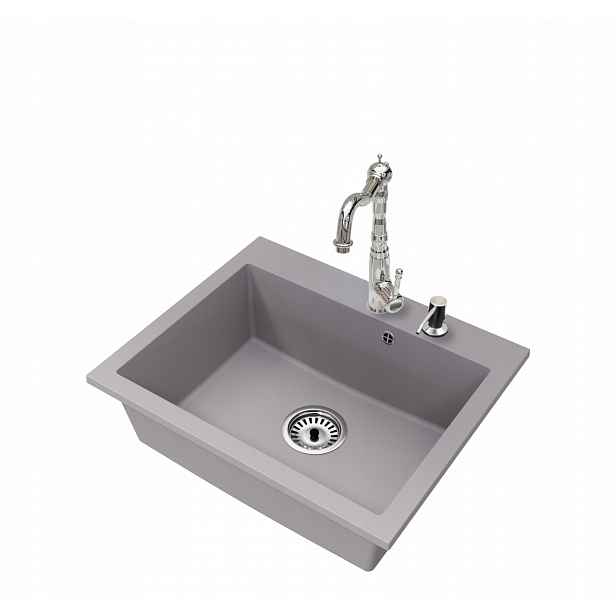 Granitový dřez Jednokomorový Elite 60 Baterie Dávkovač Sifon Chrom
