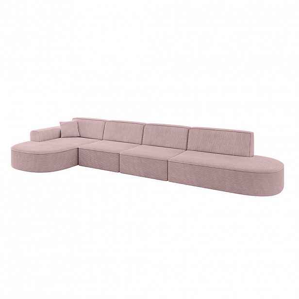 ALTDECOR ROHOVÁ SEDACÍ SOUPRAVA s otomanem vlevo MARI-L3 – 413 x 171 x 79 cm, růžový manšestr