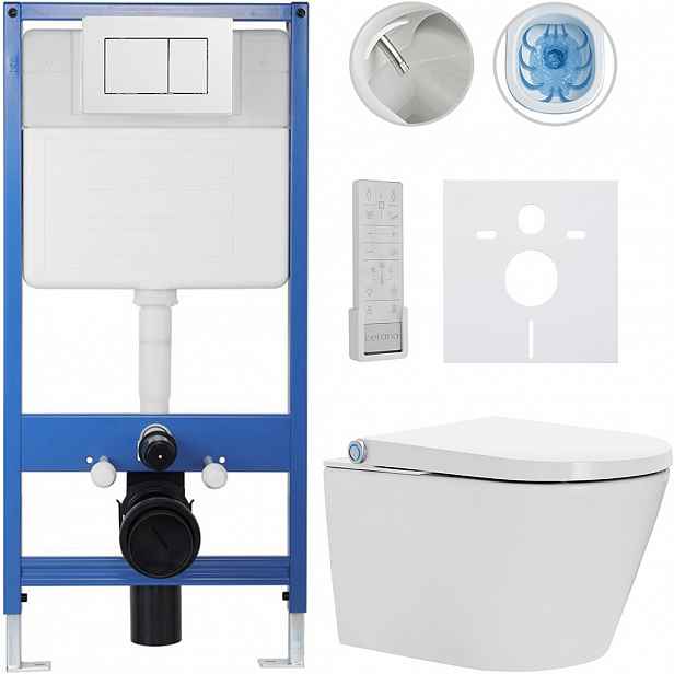 Kompletní WC set Profi/Cronus Premium - bílá lesklá - WC tlačítko Classic/Bílá - předstěnová instalace - 59,3x38,4 cm