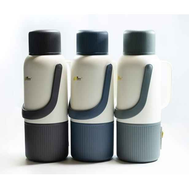 termokonvice 2,0l METALÍZA 3BARVY, šálek, 2držadla, sklo/plast