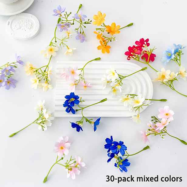 TEMU Sada 30 syntetických hlaviček šeříkových květů v různých barvách, ideální pro projekty, svatební dekorace a domácí párty aranžmá. Tyto květiny